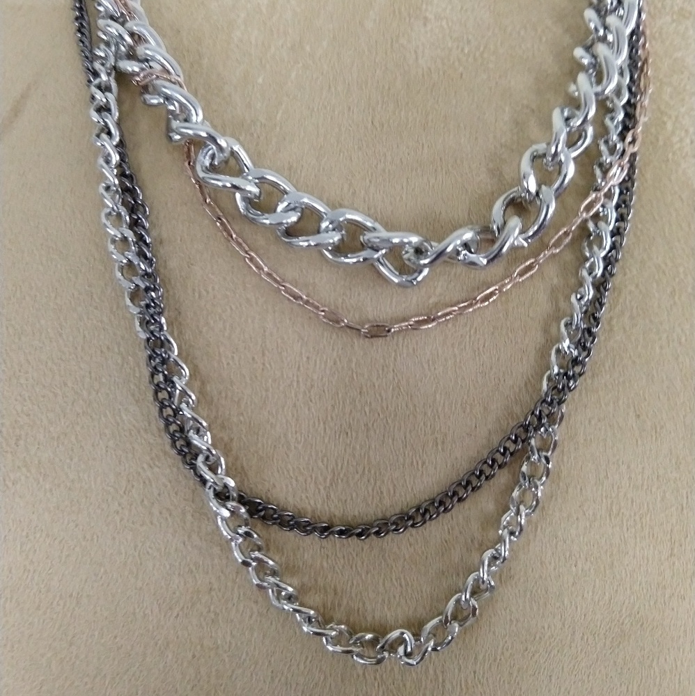 Multi-layered Silver and Gold Chained Necklace